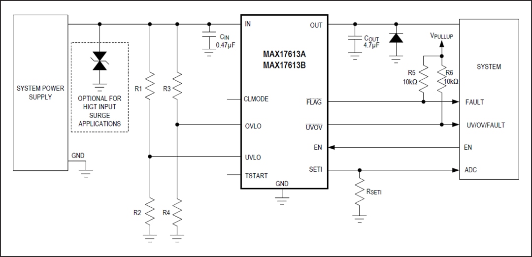 应用电路图 - Analog Devices / Maxim Integrated MAX17613系统保护IC