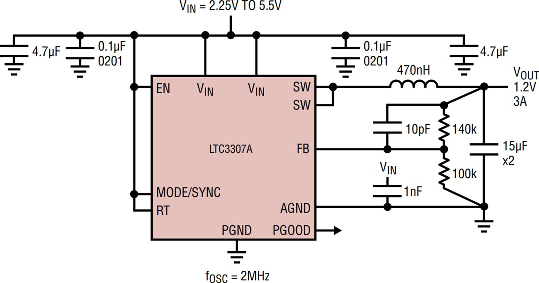 应用电路图 - Analog Devices Inc. LTC3307A/B降压Silent Switcher™