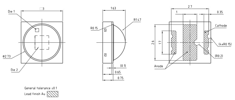 机械图纸 - ams OSRAM OSCONIQ® P 3030单色LED