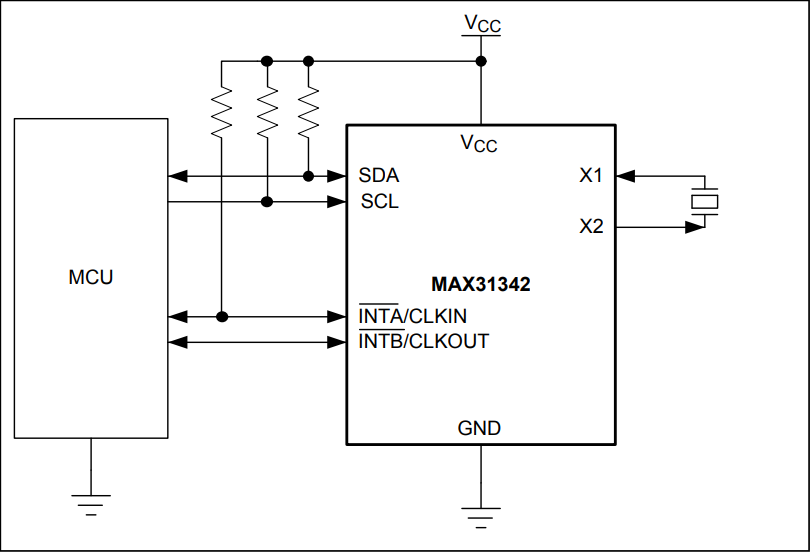 应用电路图 - Analog Devices / Maxim Integrated MAX31342带I2C接口的实时时钟