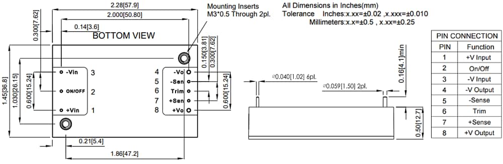Mechanical Drawing - Cincon CQB100 & CQB150 DC-DC Converters