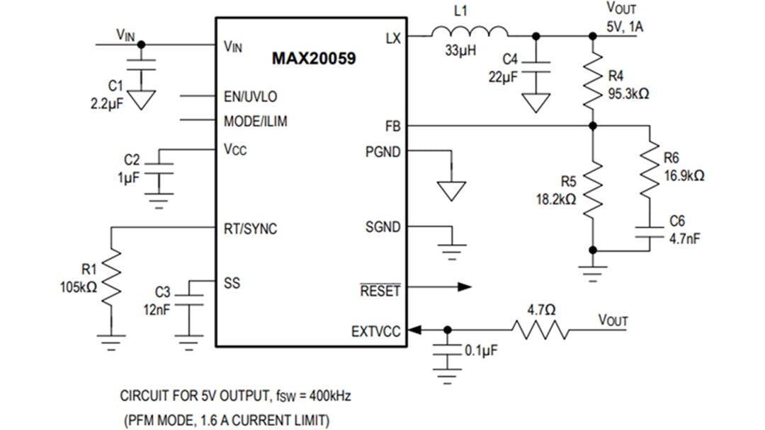 应用电路图 - Analog Devices / Maxim Integrated MAX20059同步降压直流-直流转换器