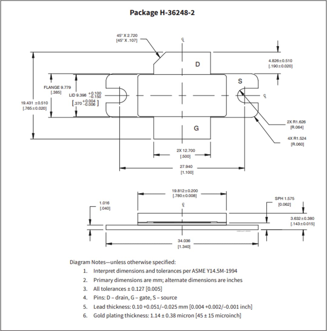 机械图纸 - MACOM GTVA大功率射频碳化硅基氮化镓HEMT