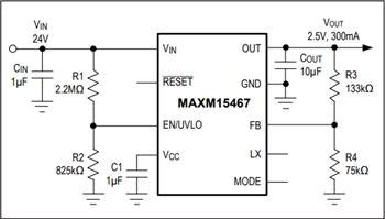 应用电路图 - Analog Devices / Maxim Integrated MAXM15465/66/67降压电源模块