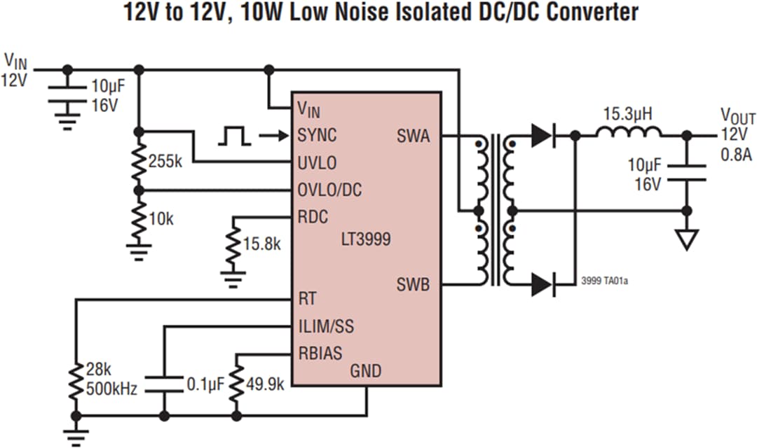 应用电路图 - Analog Devices Inc. LT3999直流-直流变压器驱动器
