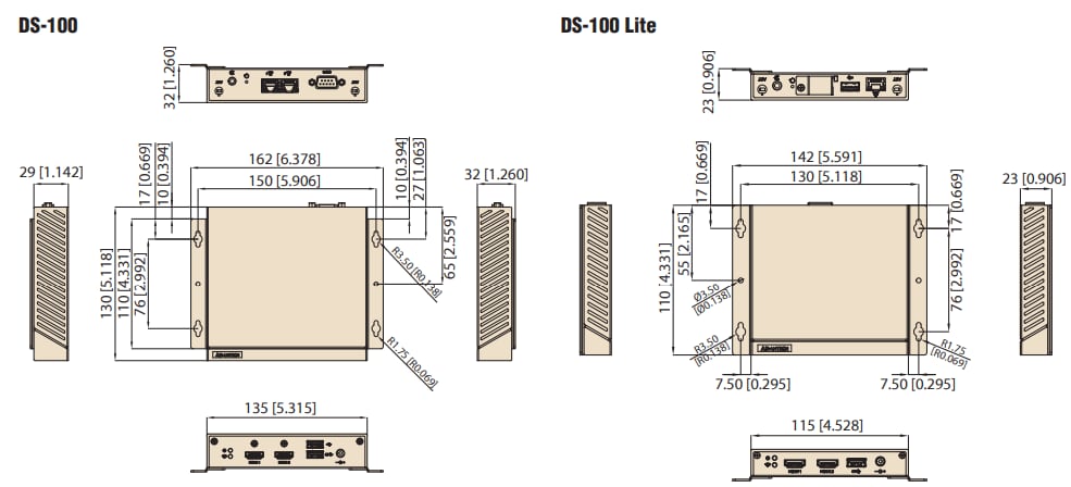 机械图纸 - Advantech DS-100/DS-100 Lite数字标牌播放器