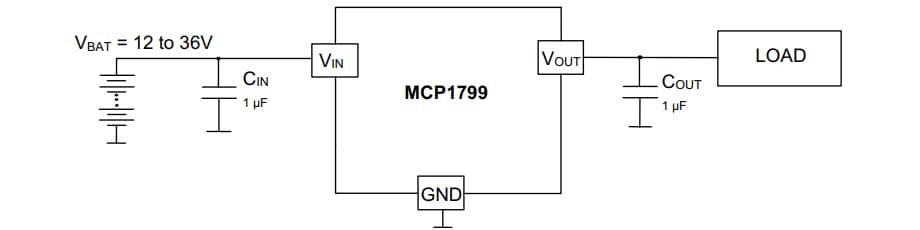 应用电路图 - Microchip Technology MCP1799高压LDO稳压器