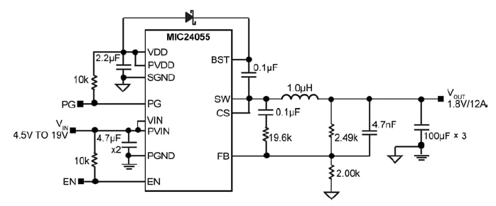 应用电路图 - Microchip Technology MIC24055开关稳压器