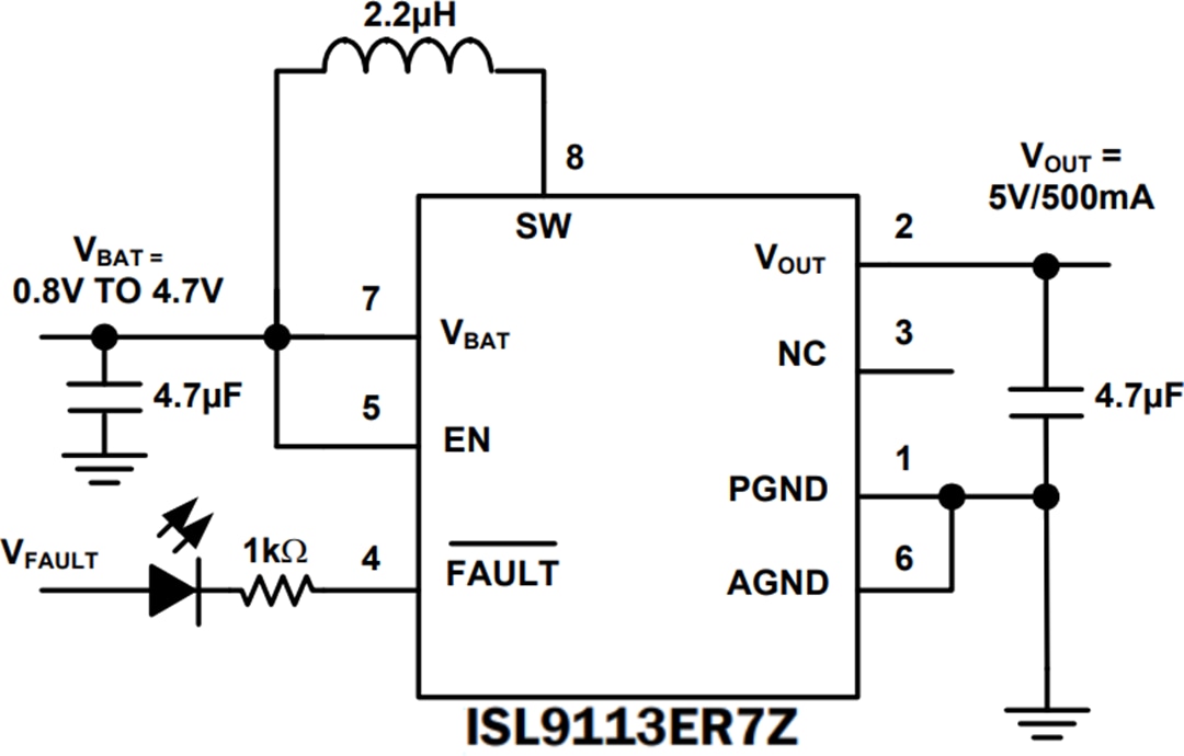 应用电路图 - Renesas Electronics ISL9113同步升压转换器