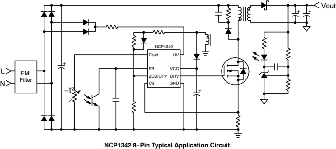 应用电路图 - onsemi NCP1342准谐振反激式控制器