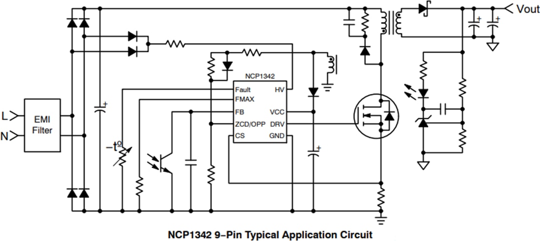 应用电路图 - onsemi NCP1342准谐振反激式控制器