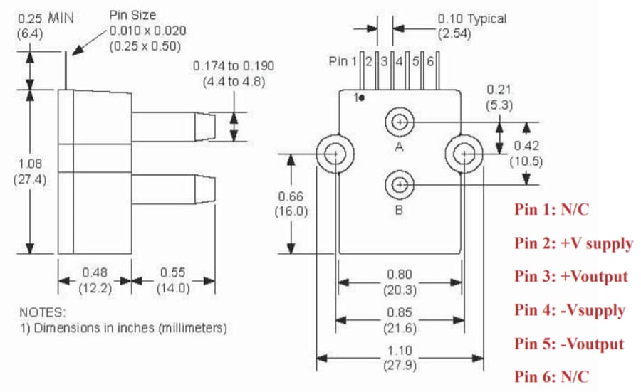 机械图纸 - Amphenol All Sensors ADCX毫伏输出压力传感器