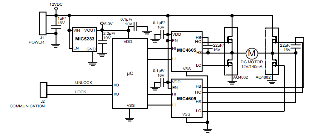 应用电路图 - Microchip Technology MIC4605栅极驱动器