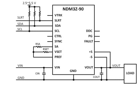 应用电路图 - CUI Inc Novum® NDM3Z系列直流-直流POL转换器