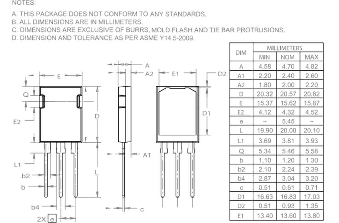 机械图纸 - onsemi FGY60T120SQDN 1200V 60A超级场终止型IGBT
