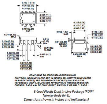 机械图纸 - Analog Devices Inc. AD620仪表放大器