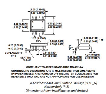 机械图纸 - Analog Devices Inc. AD620仪表放大器