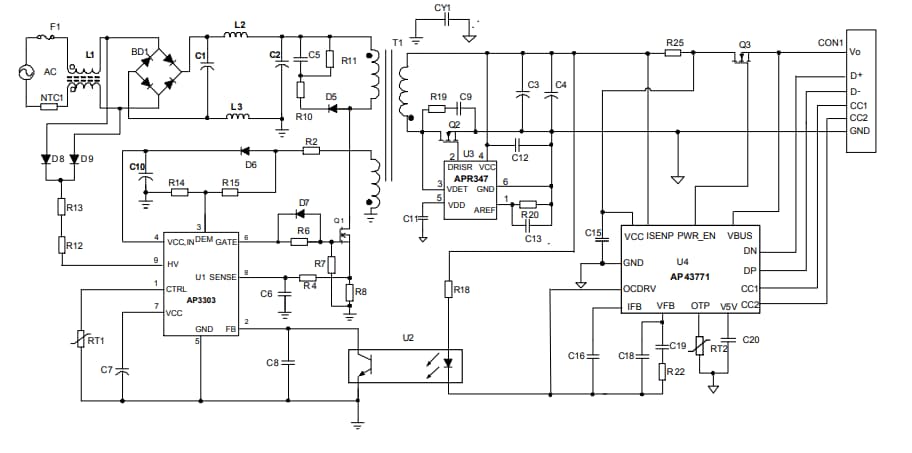 应用电路图 - Diodes Incorporated AP3303同步整流转换开关