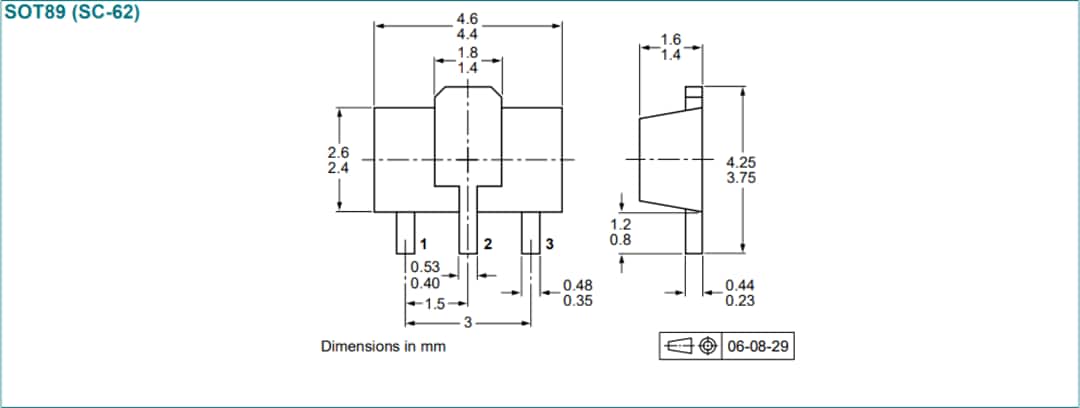 机械图纸 - Nexperia BCXxT 80V 1A双极结型晶体管