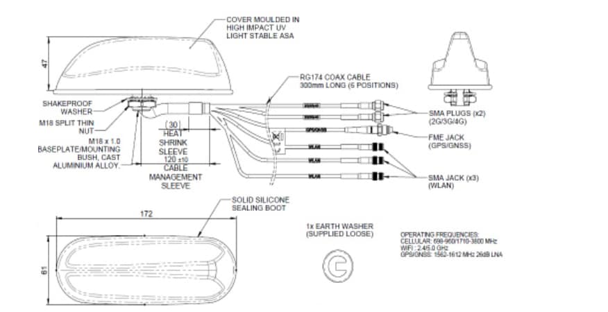 机械图纸 - TE Connectivity 多功能MIMO天线