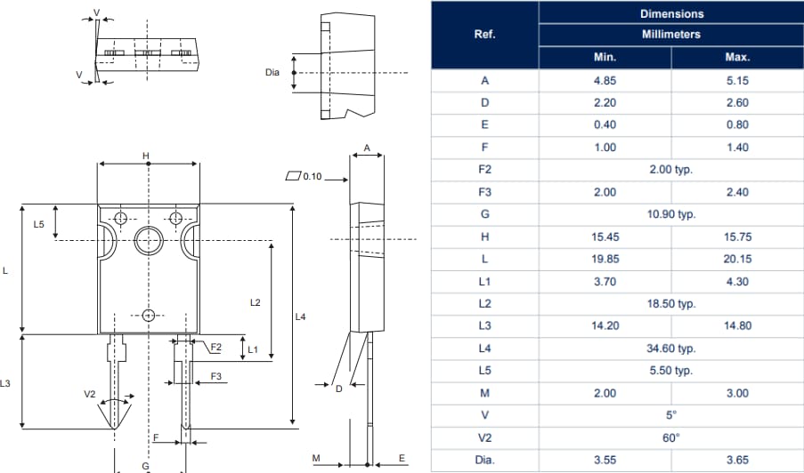 机械图纸 - STMicroelectronics STBR3008-Y和STBR6008-Y桥式整流器二极管