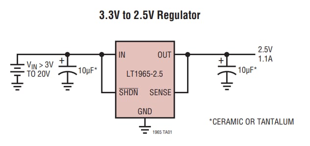应用电路图 - Analog Devices Inc. LT1965低压差线性稳压器