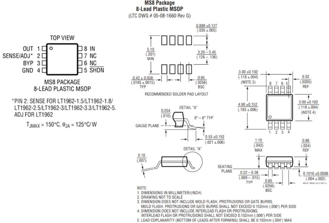 机械图纸 - Analog Devices Inc. LT1962 300mA低噪声微功率LDO稳压器
