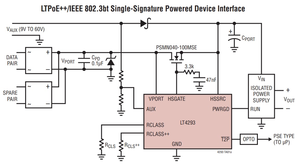 应用电路图 - Analog Devices Inc. LT4293接口控制器