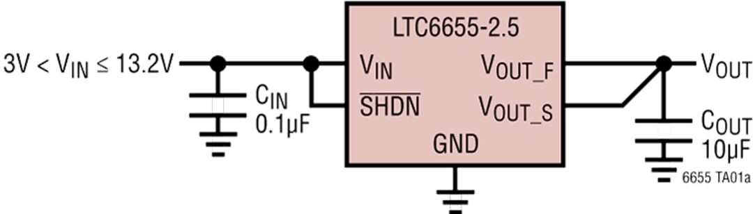 应用电路图 - Analog Devices Inc. LTC6655精密带隙基准电压源
