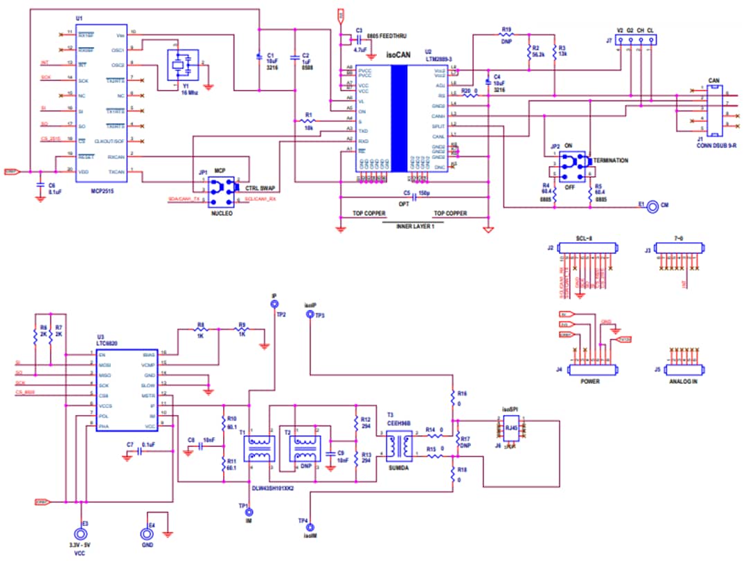 原理图 - Analog Devices Inc. DC2617A isoSPI™/isoCAN Arduino扩展板