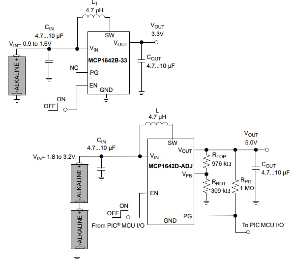 应用电路图 - Microchip Technology MCP1642开关稳压器