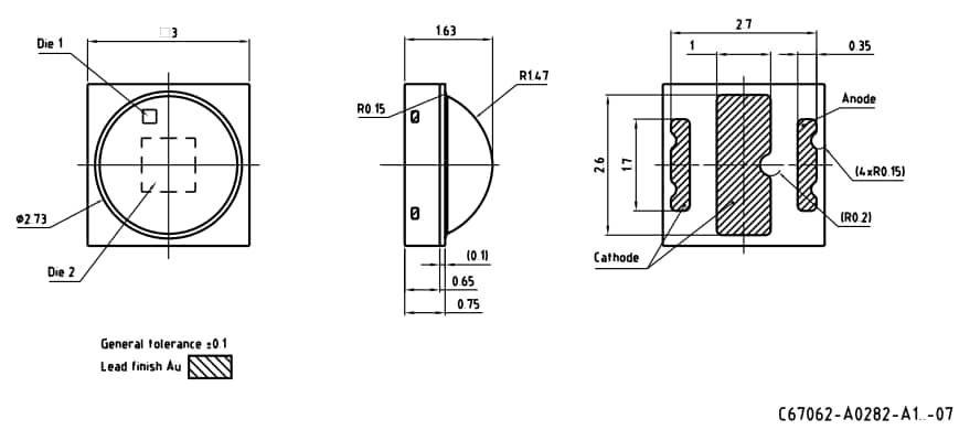 机械图纸 - ams OSRAM OSCONIQ® P 3030陶瓷LED