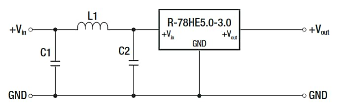 应用电路图 - RECOM Power R-78HE-0.3 0.3A单输出DC/DC转换器