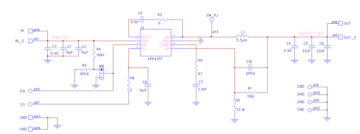 原理图 - Diodes Incorporated AP64351SP-EVM 评估板