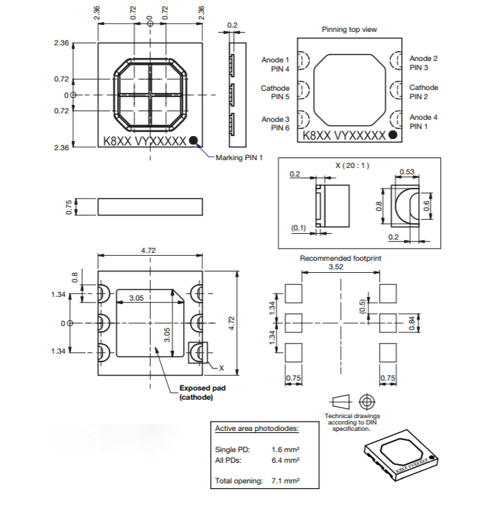 机械图纸 - Vishay Semiconductors K857硅PIN光电二极管