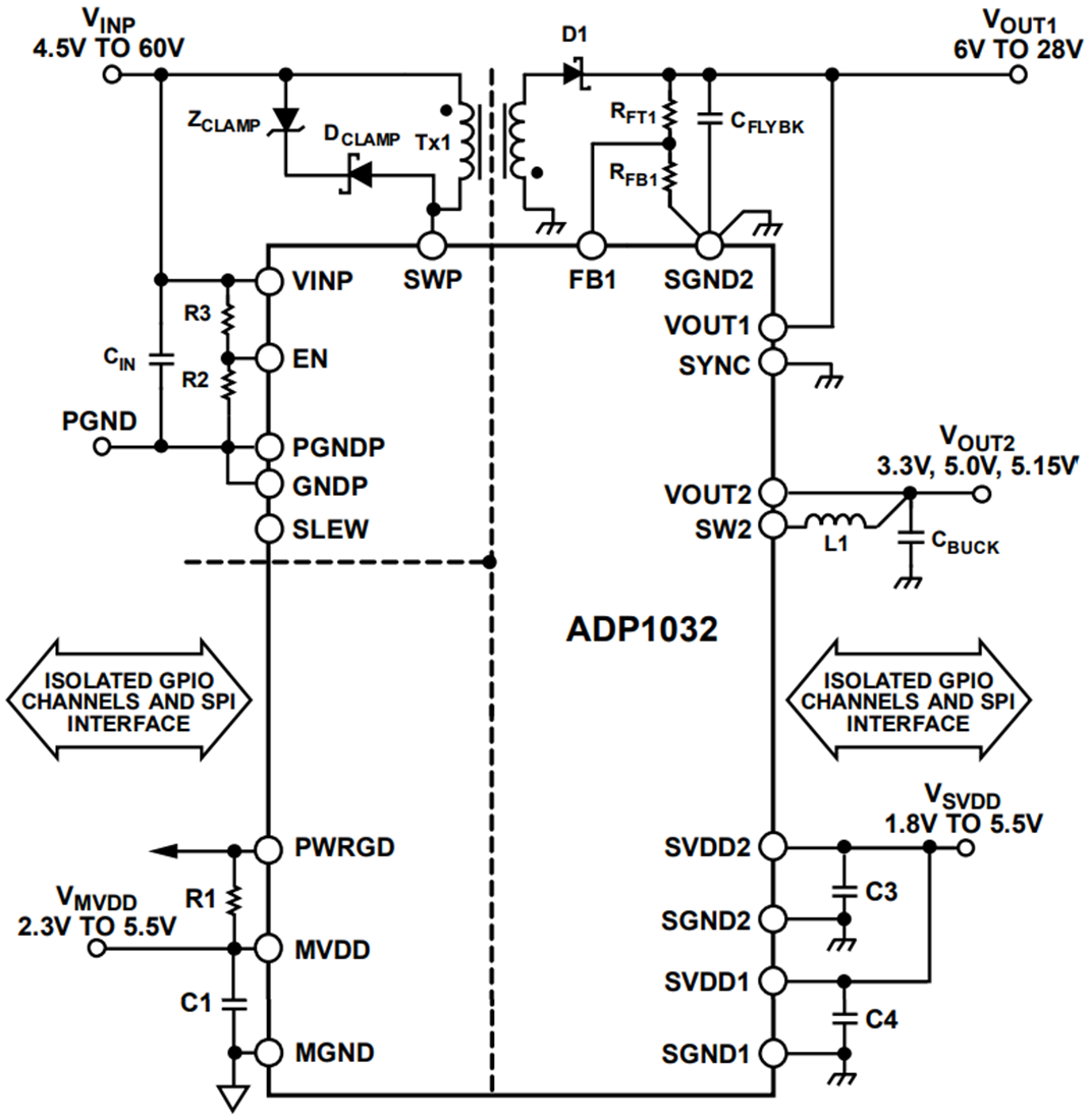 应用电路图 - Analog Devices Inc. ADP1032微功耗管理单元 (PMU)