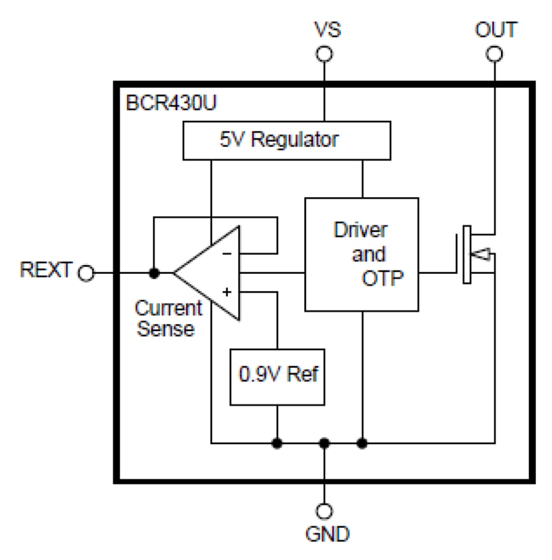 框图 - Diodes Incorporated BCR430U LDO电压线性LED驱动器