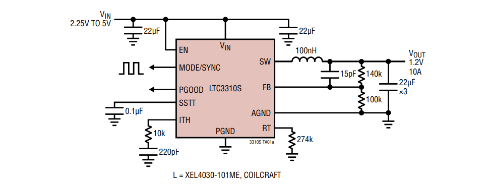 应用电路图 - Analog Devices Inc. LTC3310S同步降压Silent Switcher® 2