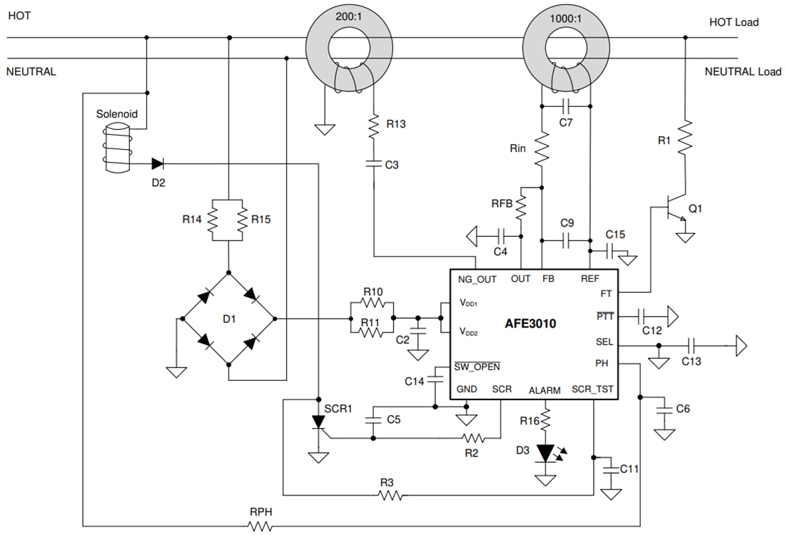 原理图 - Texas Instruments AFE3010EVM GFCI评估模块 (EVM)