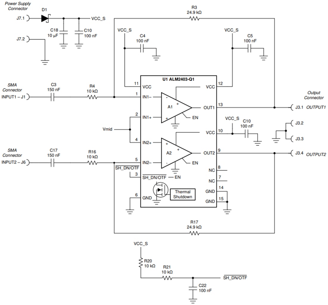 原理图 - Texas Instruments ALM2403Q1EVM运算放大器评估模块 (EVM)