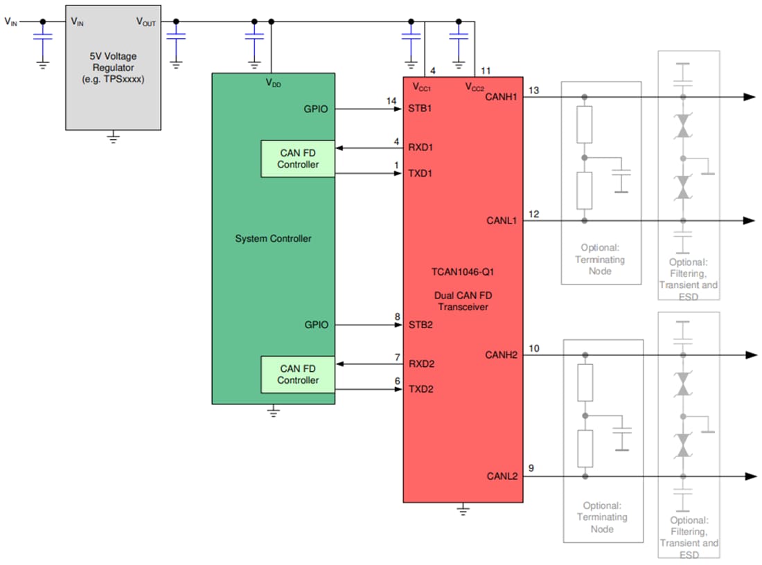 原理图 - Texas Instruments TCAN 1046-Q1故障保护CAN FD收发器
