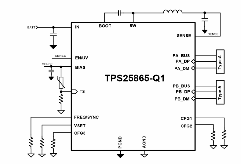 原理图 - Texas Instruments TPS2586x-Q1 USB Type-A充电端口控制器