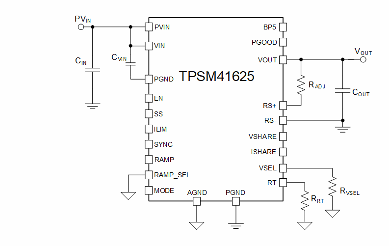 原理图 - Texas Instruments TPSM41625可堆叠电源模块