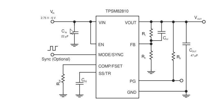 原理图 - Texas Instruments TPSM8281x 4A/3A降压MicroSiP™电源模块