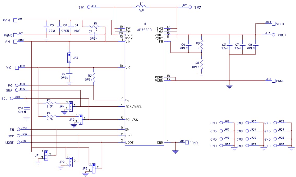 原理图 - Diodes Incorporated AP72200WLCSP-20-EVM评估模块