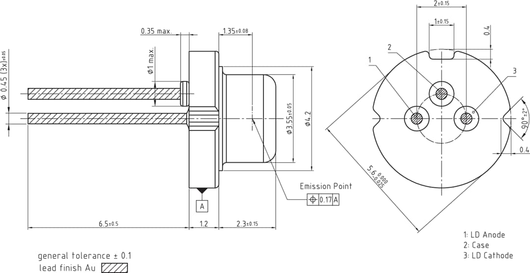机械图纸 - ams OSRAM Metal Can® Nanostack脉冲激光二极管