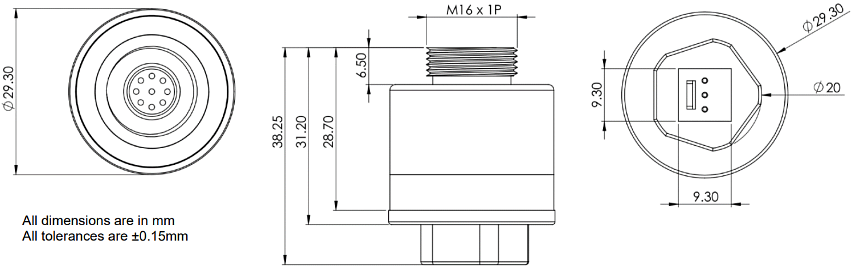 机械图纸 - Amphenol SGX Sensortech SGX-VOX呼吸机用氧气传感器