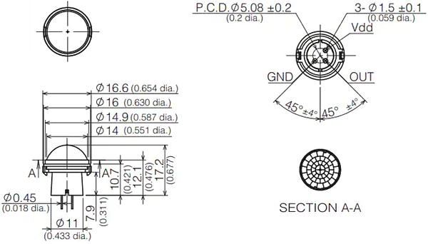 机械图纸 - Panasonic EKMB和EKMC超轻微PaPIR运动传感器