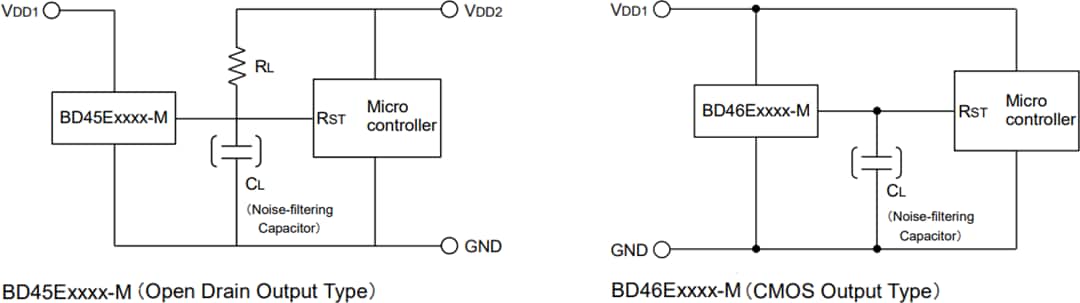 应用电路图 - ROHM Semiconductor BD45和BD46汽车电压检测器IC