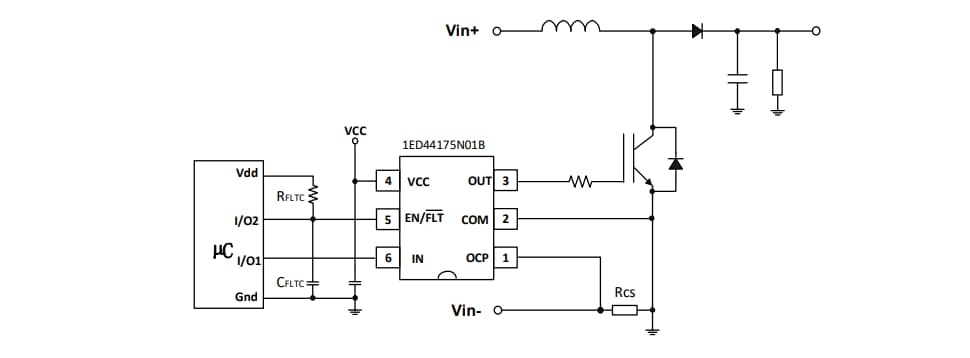 应用电路图 - Infineon Technologies 1ED44175N01B 25 V低侧栅极驱动器